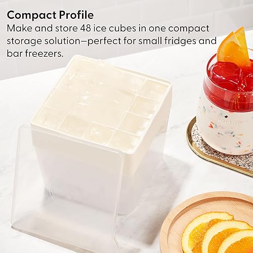 Miniatura 3 de W&P Bandeja de silicona para cubitos de hielo con tapa y contenedor, capacidad para 48 cubos, fácil de liberar, diseño apilable que ahorra espacio