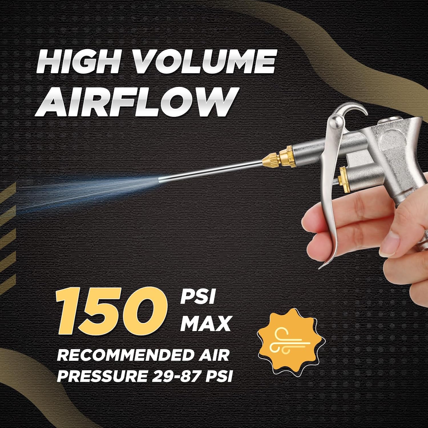 Threlaco 4 Pcs Industrial Air Blow Gun Compressor Air Gun with Brass Adjustable Air Flow Nozzle and 8 Steel Air Flow Extension 1/4" NPT Standard Quick Plug Air Blower Gun Air Compressor Tools for Car