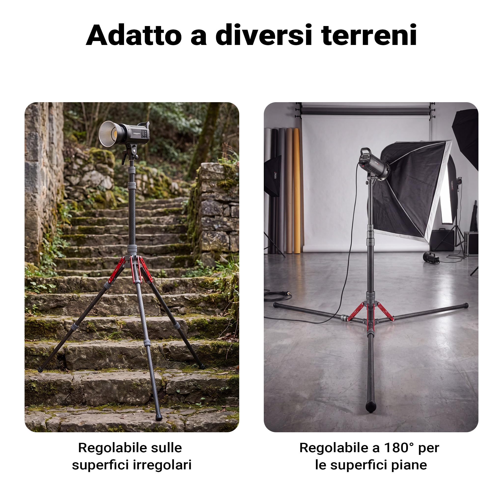 walimex pro Stativo per luci C-200 in carbonio altezza 2 m, cavalletto leggero da 600 g, treppiedi per flash con spigot da 5/8 di pollice per luci LED da studio, studi fotografici e riprese video