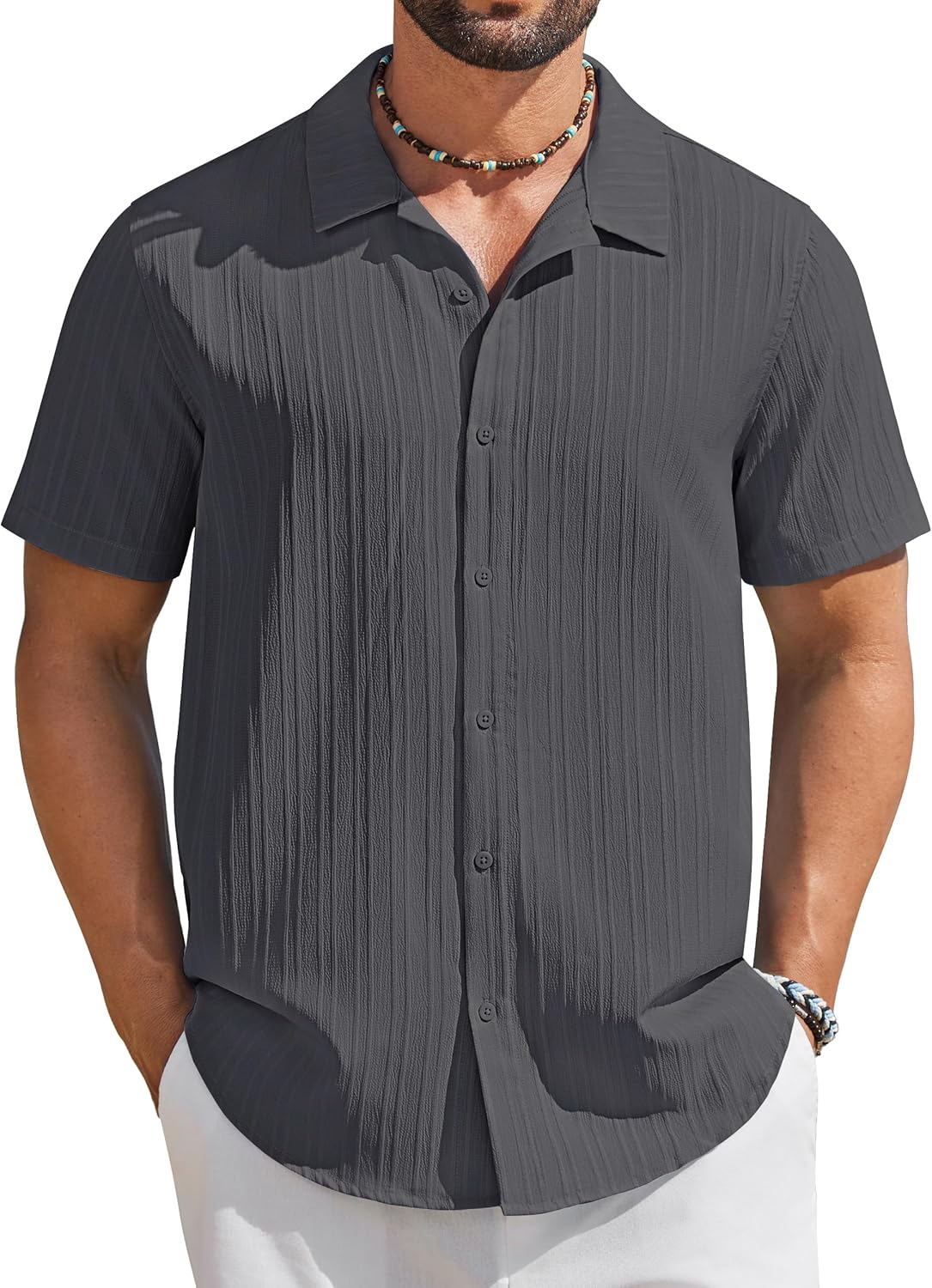 COOFANDY Men's Short Sleeve Casual Button Down Shirts Textured Summer Beach Shirt