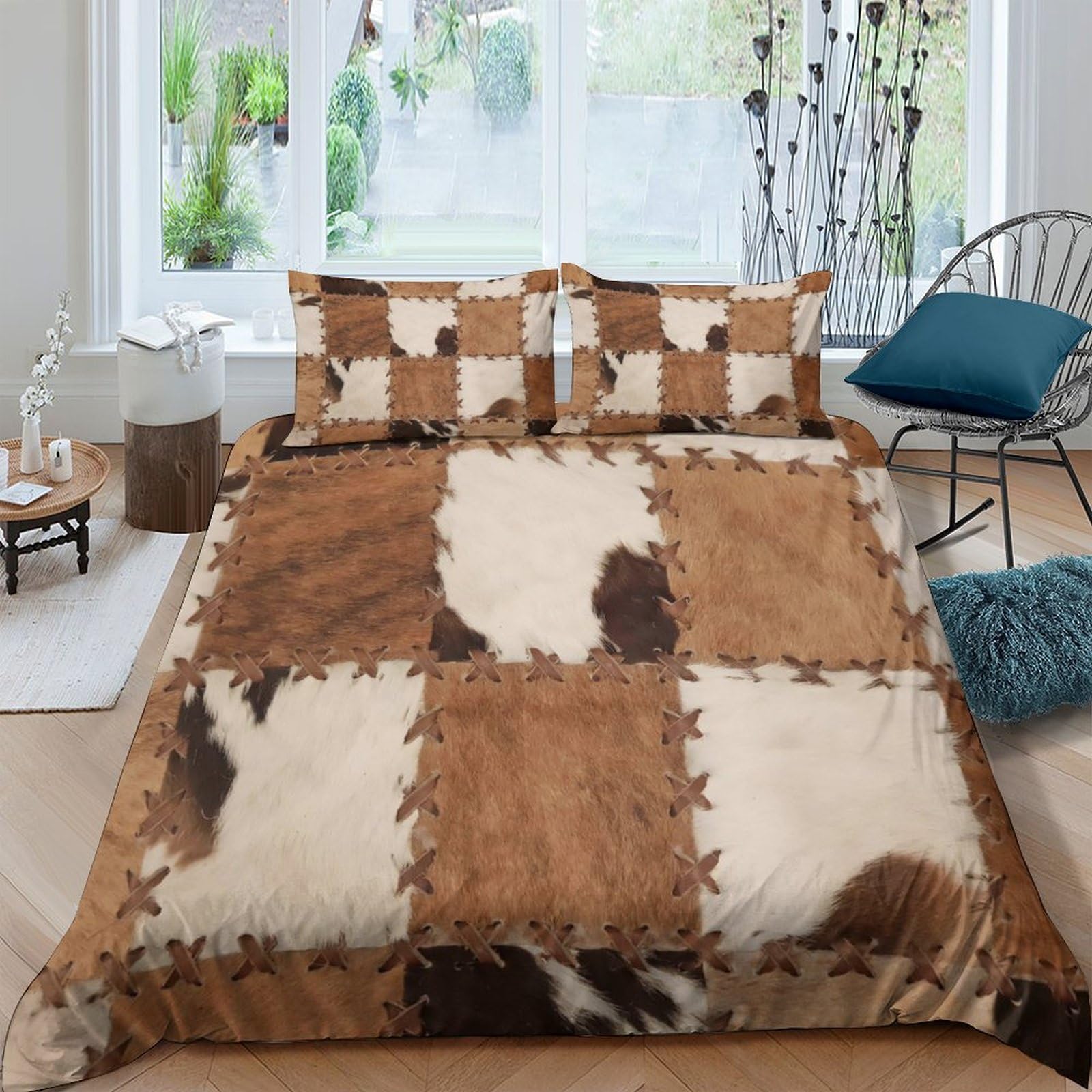 Ctjqhvkz Style-3 3D Printed Cowhide Patchwork Fitted Sheet Microfiber Non Slip Bed Sheet For Bedroom Dorm Bed Cover Decor Single（135X200cm）
