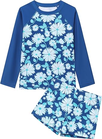 2 Piece Girls Rash Guard Set Long Sleeves Swimsuit Bathing Suit 3-12Y
