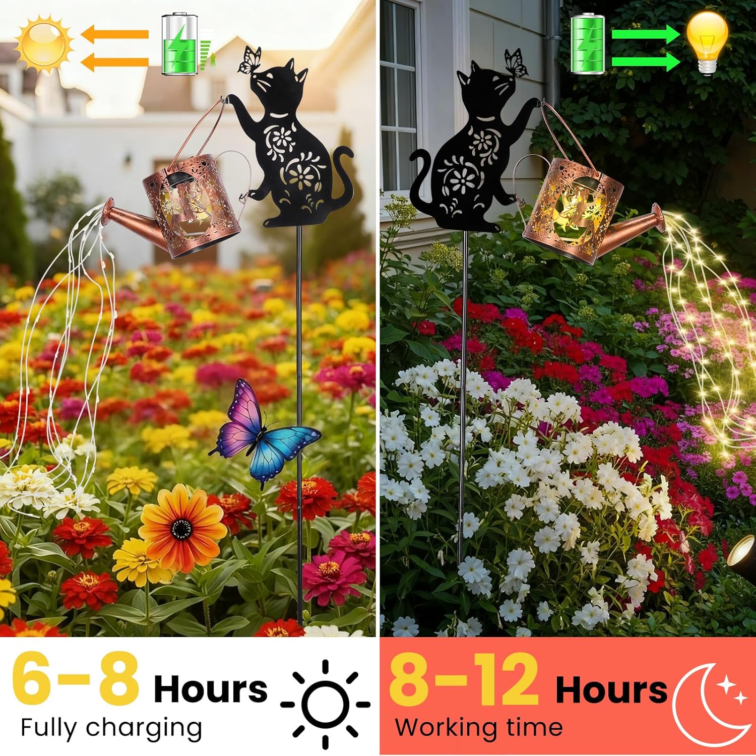 Cat Solar Watering Can Lights,Outdoor Hanging Solar Lights Lantern,Gifts for Mom Women Birthday Mother's Day,Garden Waterproof Garden Decor Outside Patio Yard Pathway Backyard