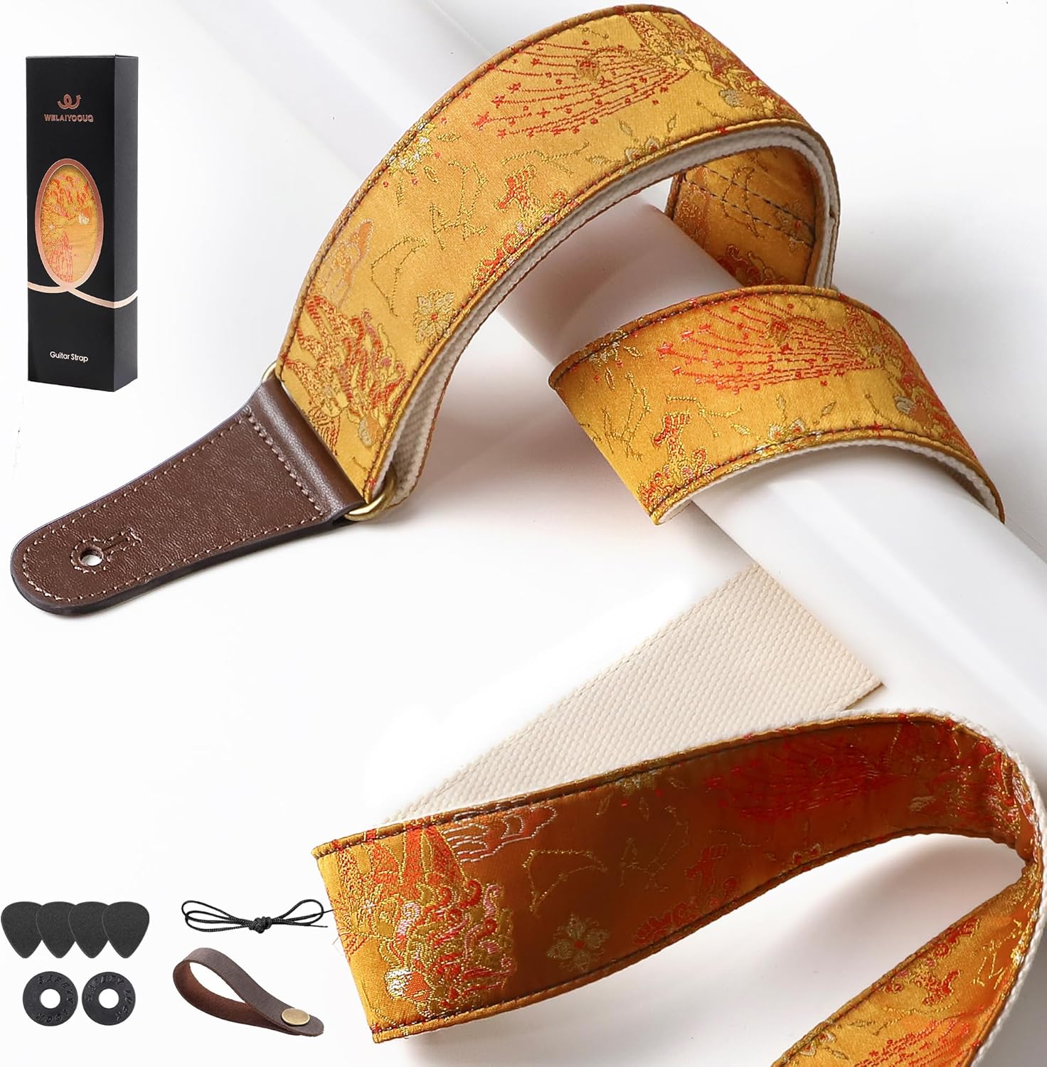 Guitar Strap, embroidery Jacquard Adjustable Guitar Straps for Acoustic/Bass/Electric Guitar, Includes Guitar Pick, Strap Button and Strap Lock, Constellation Gift (Leo)