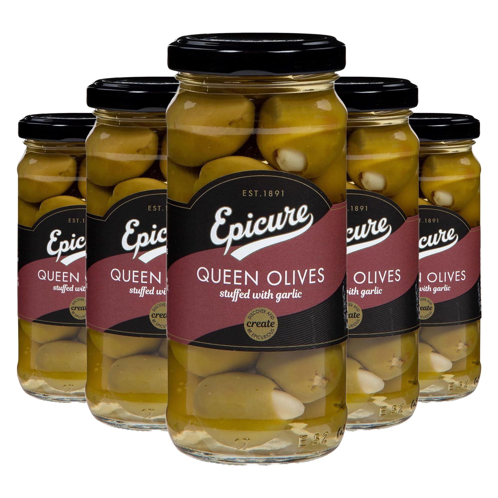 Epicure Mediterranean Queen Olives Stuffed Garlic, Premium Staple Wholesome Cuisine, 235 g (Pack of 6)