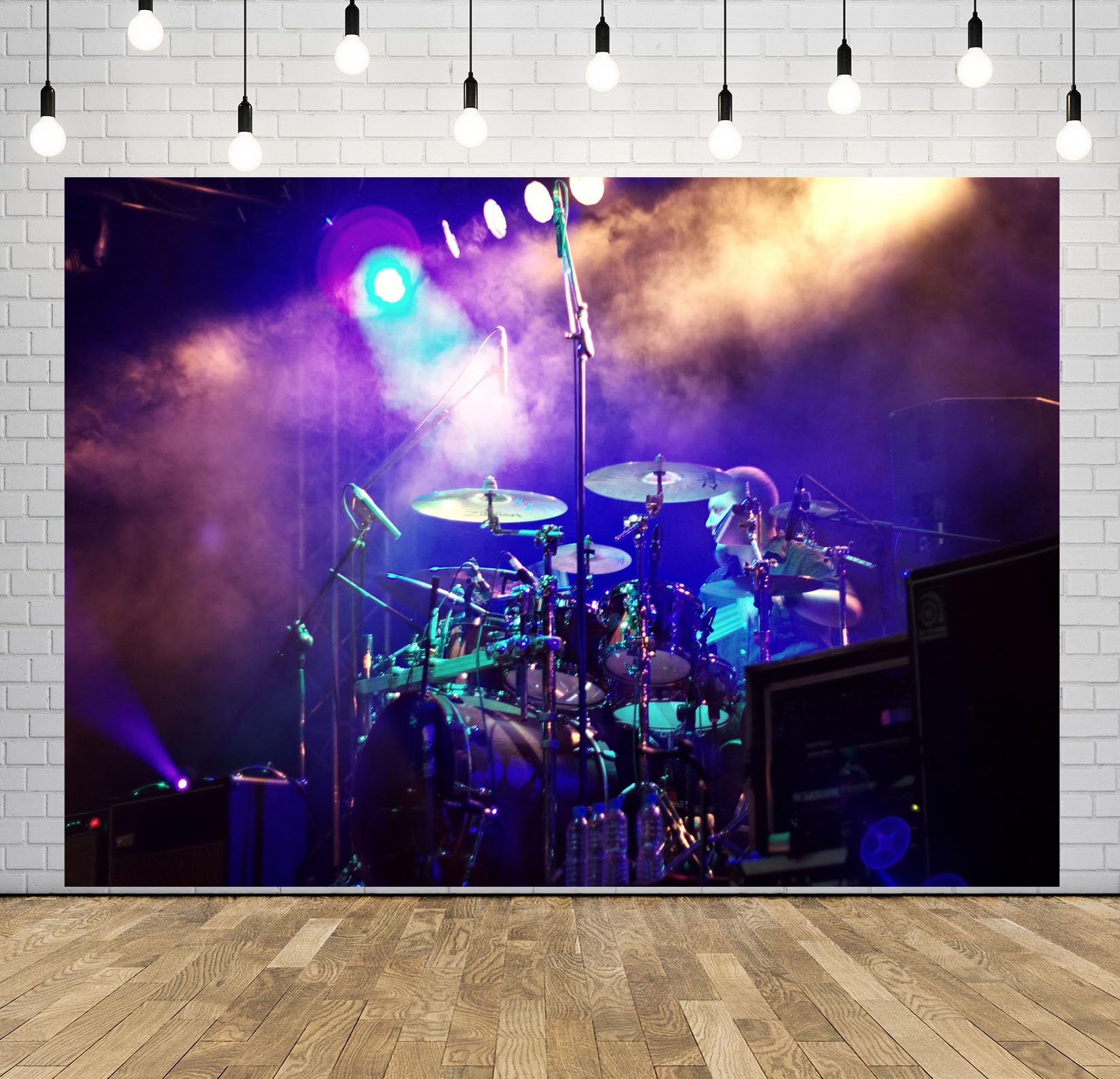 15x8FT (4.6x2.5m) Concerto Di Batteria Con Luci Viola Sfondo Fotografico | Palco Musicale Energico Fondale In Tessuto,Grande Batteria Faretti Fumo,Per Feste Musicali E Ritratti Della Band,Photo Booth