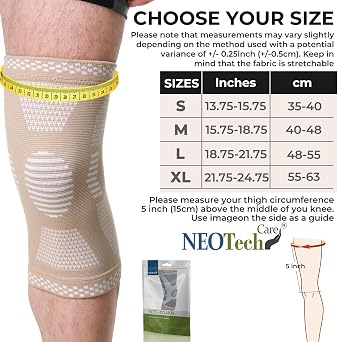 Neotech Care Bamboo Fiber Knee Support - Lightweight, Elastic, Comfortable & Breathable Fabric - Sleeve Brace for Men, Women, Youth - Right or Left (Beige Colour, Size S, 1 Unit)