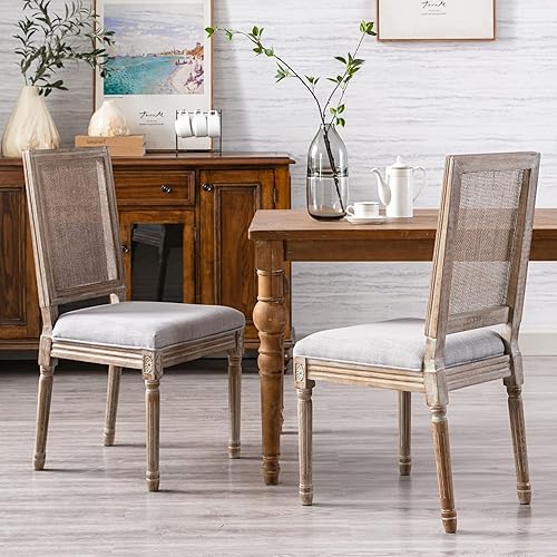 Miniatura 138 de chairus Juego de 2 sillas de comedor de ratán de granja, sillas de campo francesas de cuero con respaldo redondo, sillas laterales ovaladas para