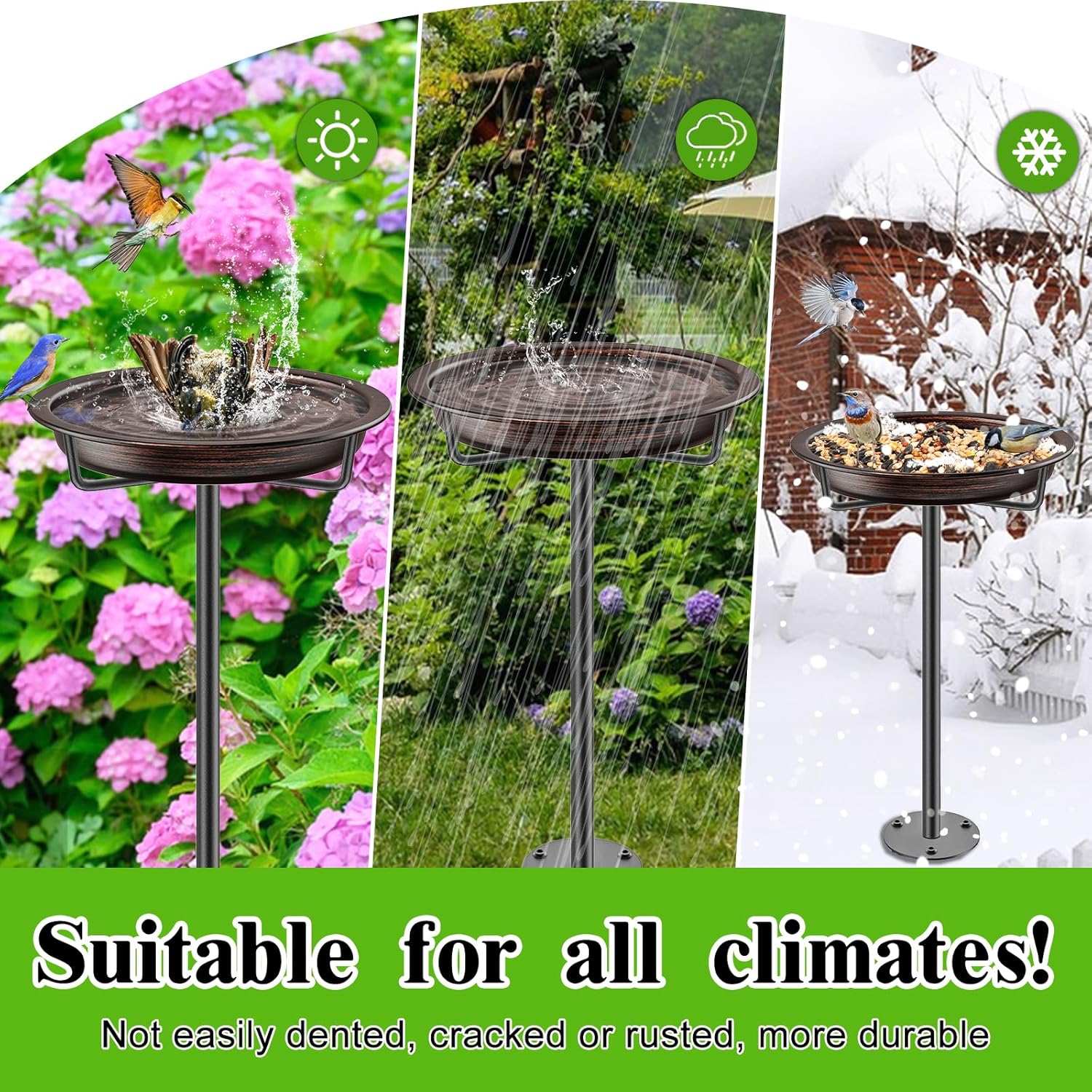 Bird Baths for Outdoors, Detachable Birdbaths for The Garden Clearance, Heavy Duty Freestanding Bird Baths, Bird Bath Bowl Spa & Birdfeeder with Metal Stake Stand (Retro Brown)