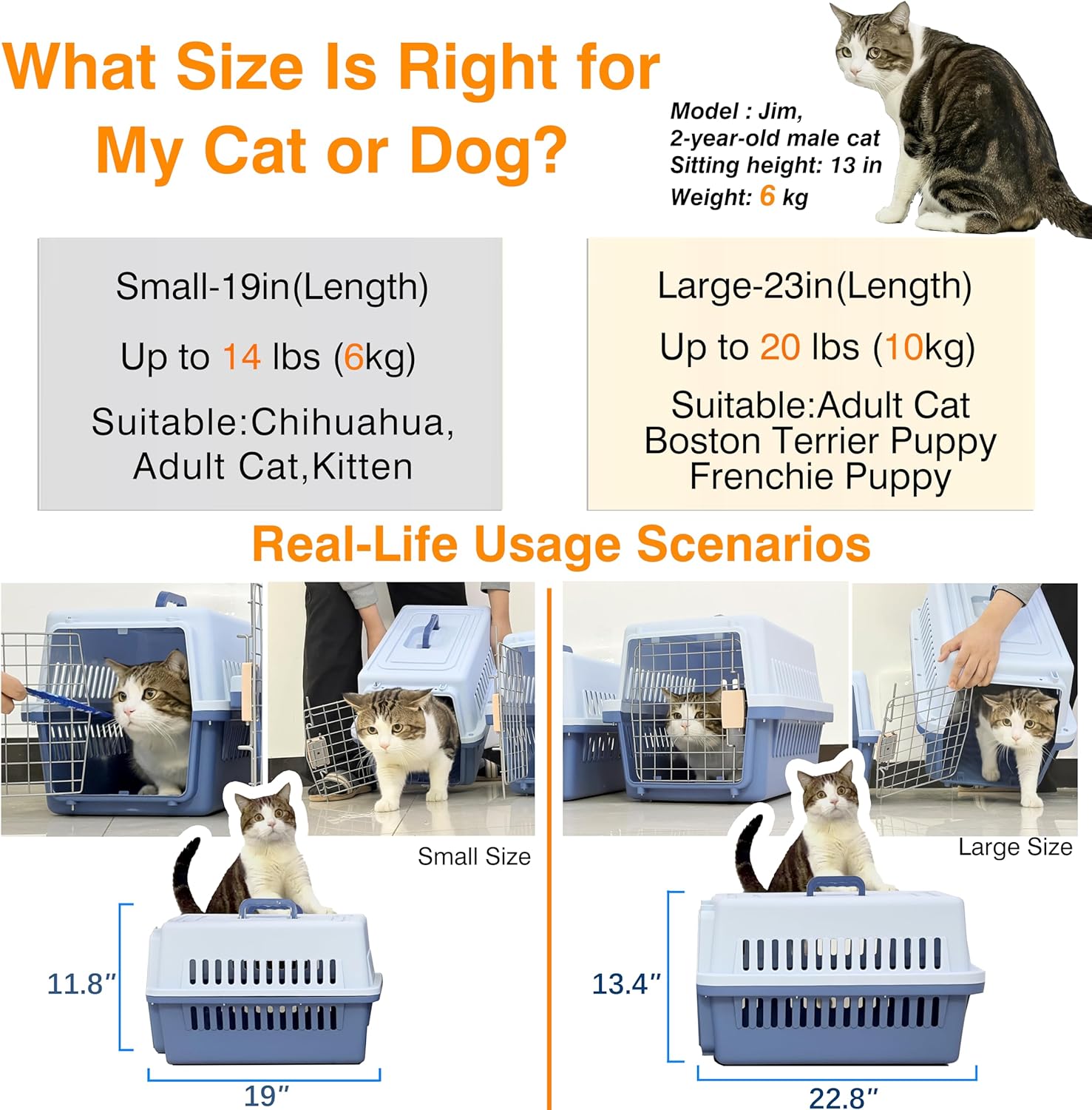 Pets Carrier,Kennel,19in,Long,Hard-Sided,for Cat up to 14lb,Suit for Airline/Road Travel (Orange, Small)