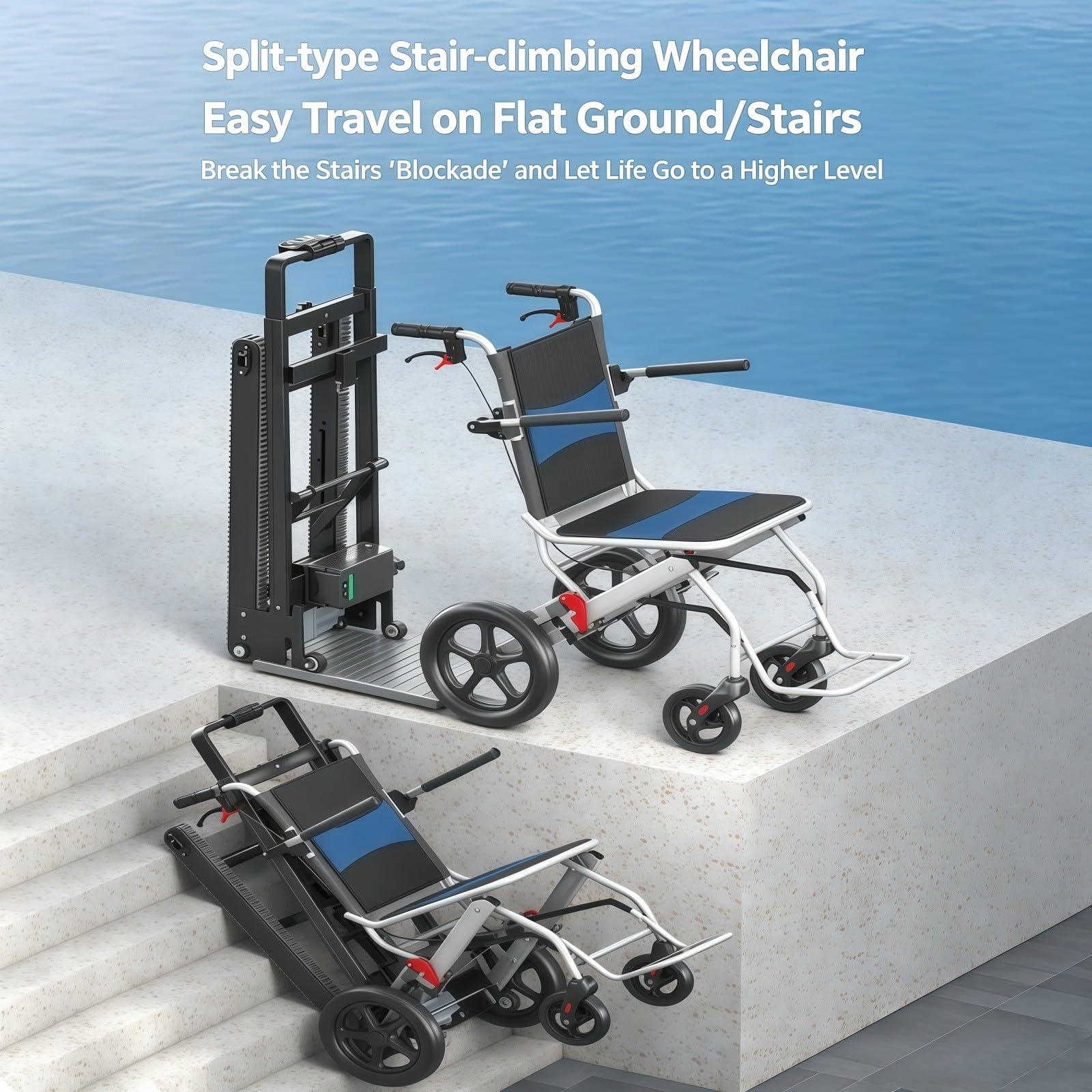 Carrello Elettrico Per Salire Le Scale,Carrello Elettrico Per Scale,Design A Due Sezioni,Ruota Posteriore Fuoristrada,Telaio In Lega Di Alluminio,Adatto A Persone Con Disabilità E Anziani
