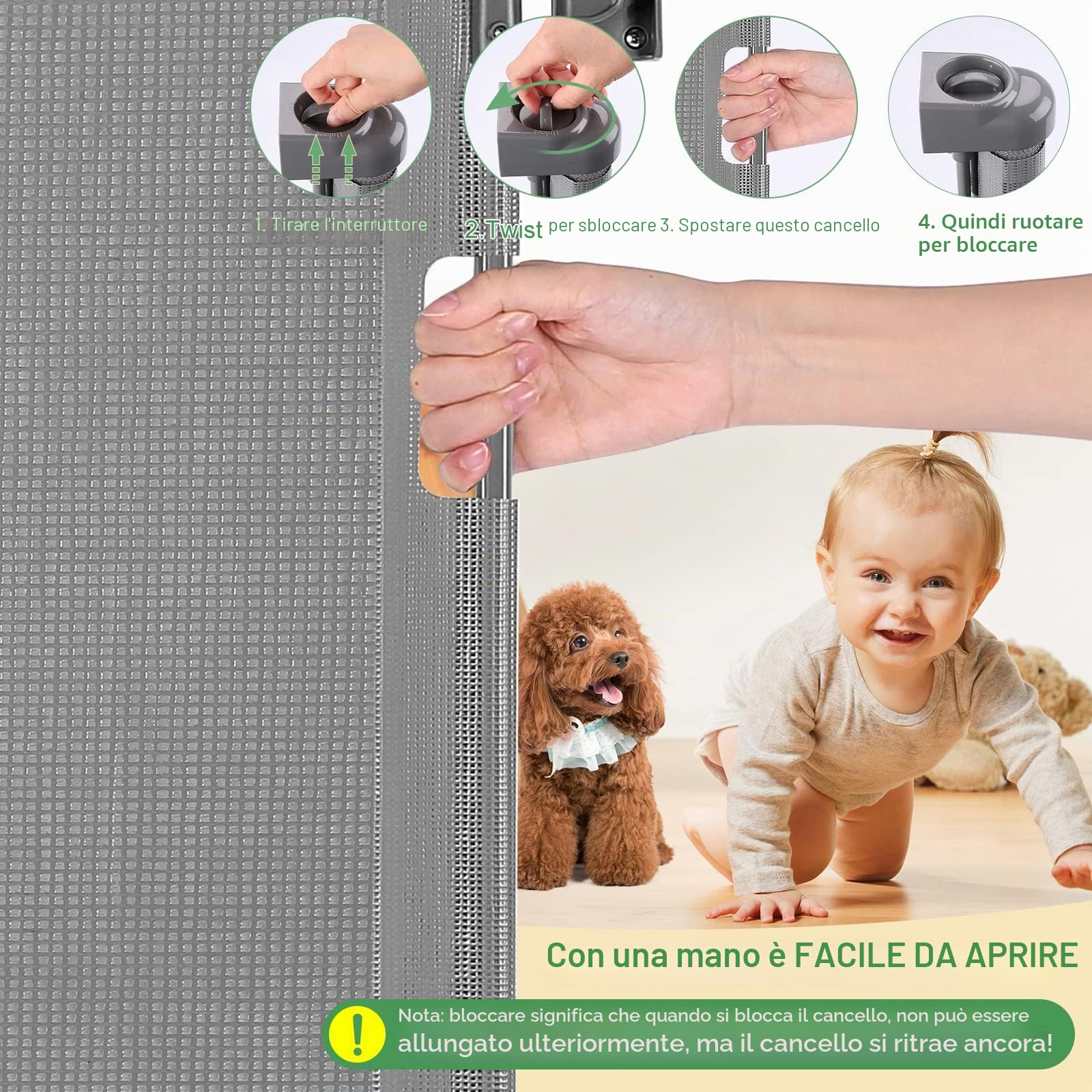 Cancelletto per Bambini Estensibile, 0-140 cm Cancello di Sicurezza Retrattile per Bambini e Animali Domestici per Scale e Corridoi Interni ed Esterni (Grigio)
