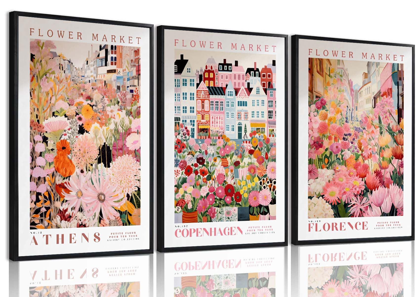 XLARTMY Flower Market Wall Art Print Canvas Pink Floral Painting Colorful Botanical Sunflower Artwork Travel Posters for Home Decor Pictures Set of 3