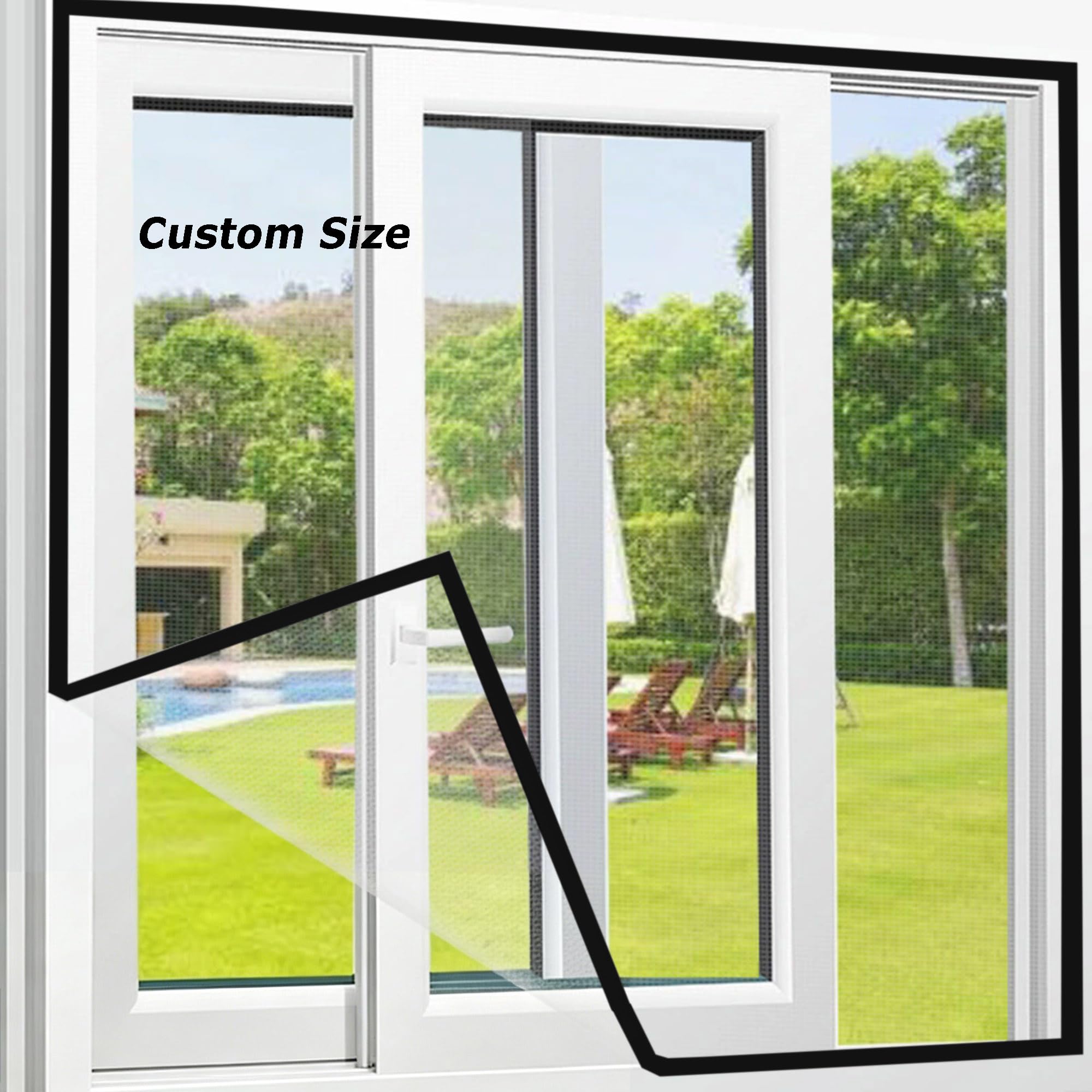 Duoleh Black Custom Size Cat Proof Window Screen, Balcony Window Fly Screen Mosquito Curtain Indoor Cat Safety Netting With Zipper, Self-Adhesive Pets Protection Guard Mesh