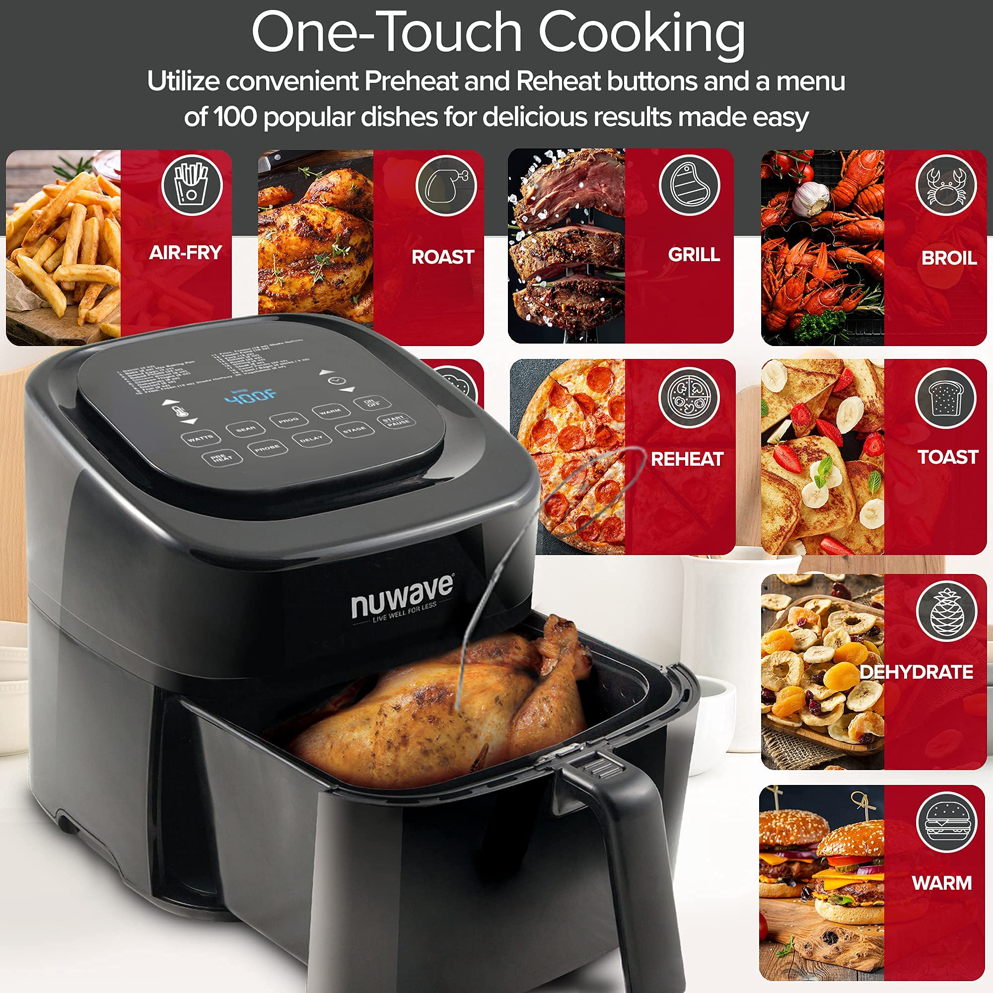 NUWAVE BRIO 6Quart Digital Air Fryer with Probe Digital