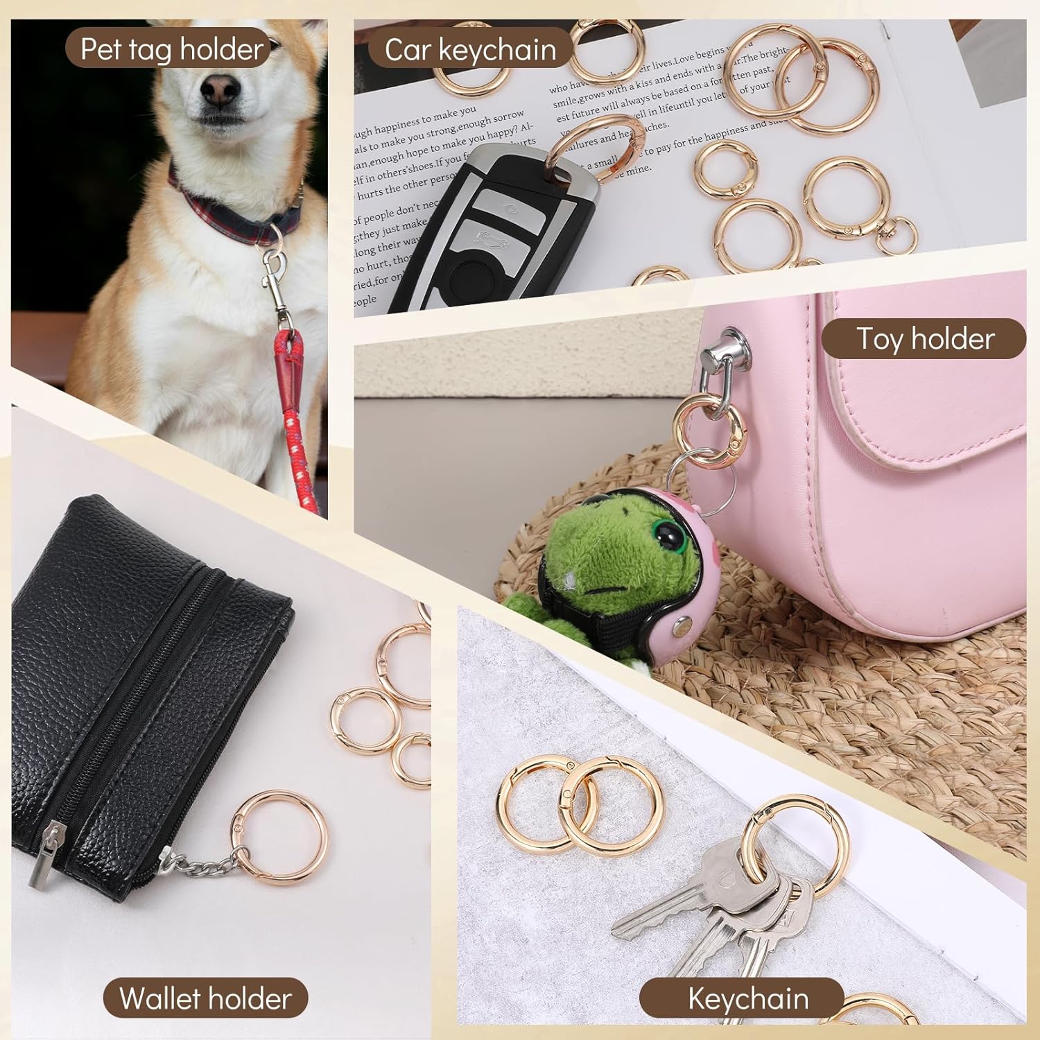 16PCS Carabiner Clips Keychain Rings, Gold Round Carabiner Clips Small Spring O Ring Multi-Function Carabiners Key Rings for Chains Extender, Pet Tag Clip, Keychains Lanyard, Bags, DIY Handicrafts - Image 3