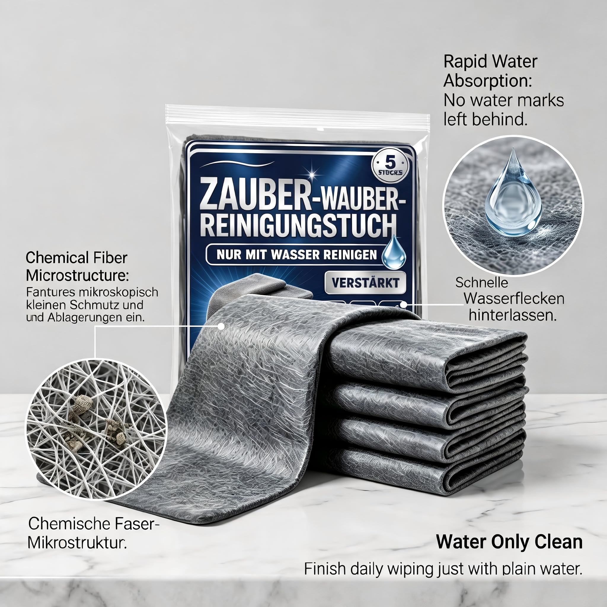Mikrofaser Tücher 5er Set, Fensterputztuch, Auto Trockentuch, 30x20 cm (10PCS)