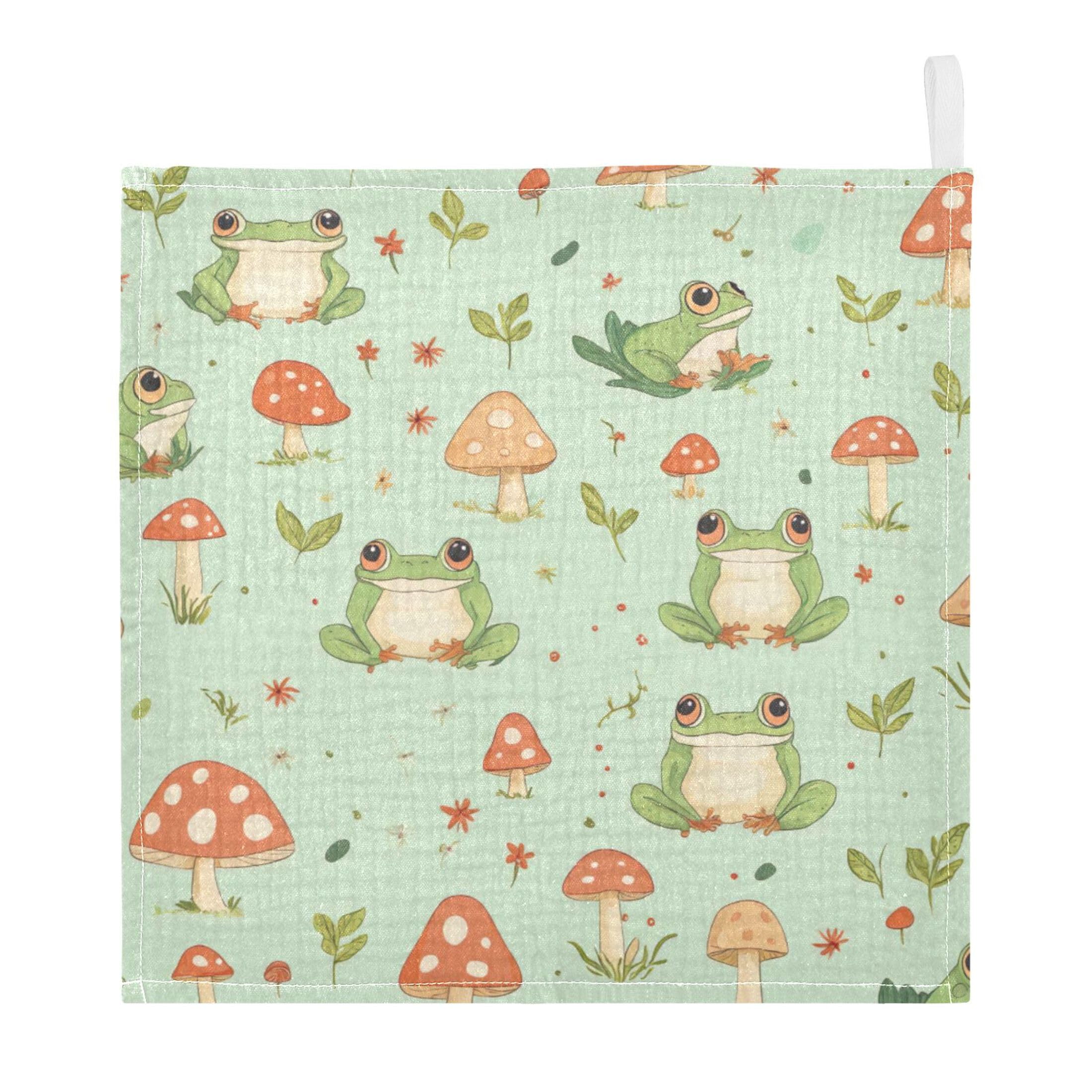 Fuauuyl Cartoon Frog Baby Muslin Washcloths Cotton Absorbent Soft Burp Cloths for Newborns Infants Toddlers, Reusable Face Towels for Sensitive Skin, 3 Pack, 12x12 in