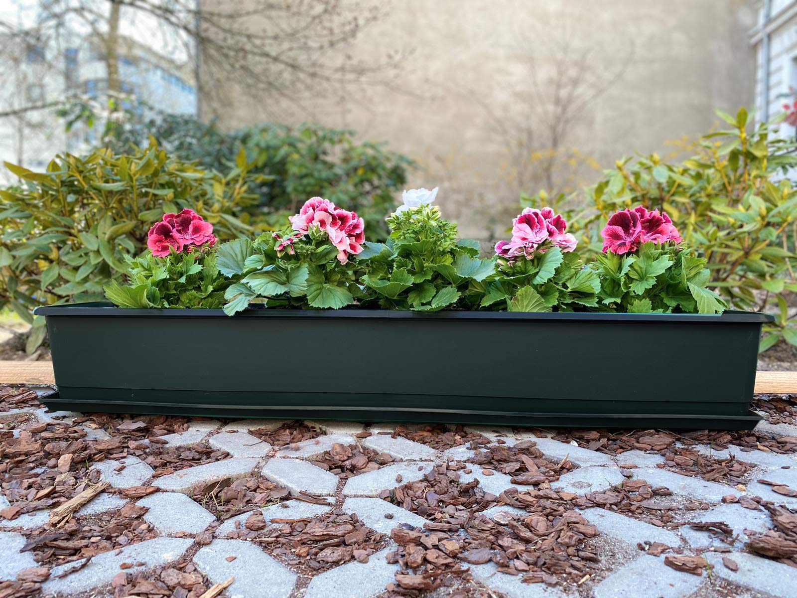 Hossi's Wholesale Jardinera con almacenamiento de agua de 80 cm, 4 unidades, para balcón, color antracita con platillo