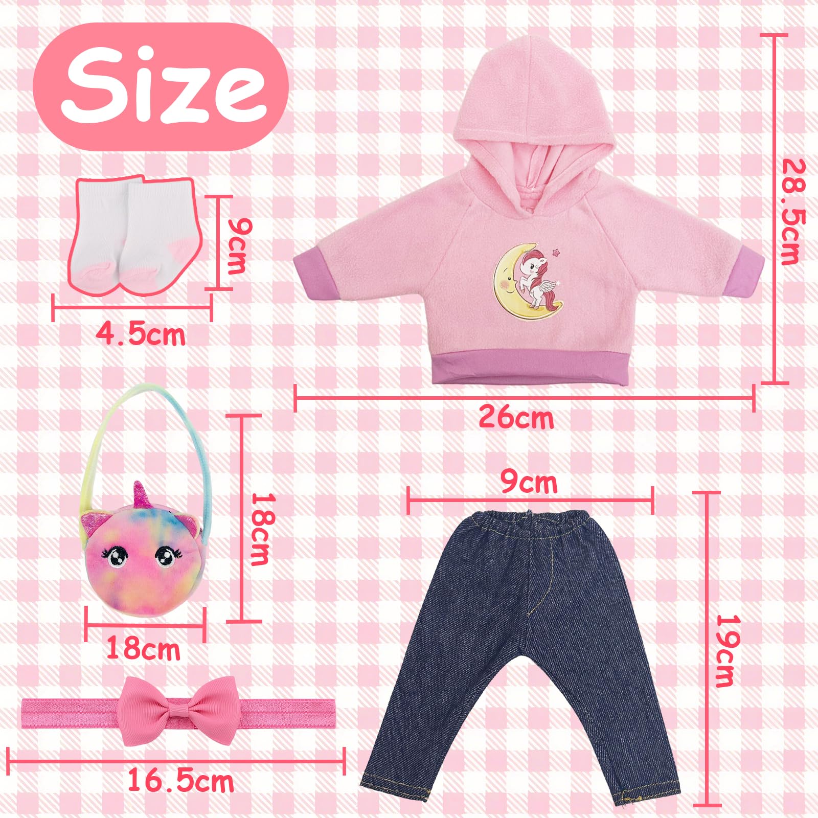 Baby Dolls Doll Clothes Outfits for 35-43 cm 14 Inch 16 Inch 17 Inch Baby Doll Include 1 Hooded Sweatshirt 1 Trousers 1 Bag 1 Bow Beadband 1 Pair Socks - Image 3