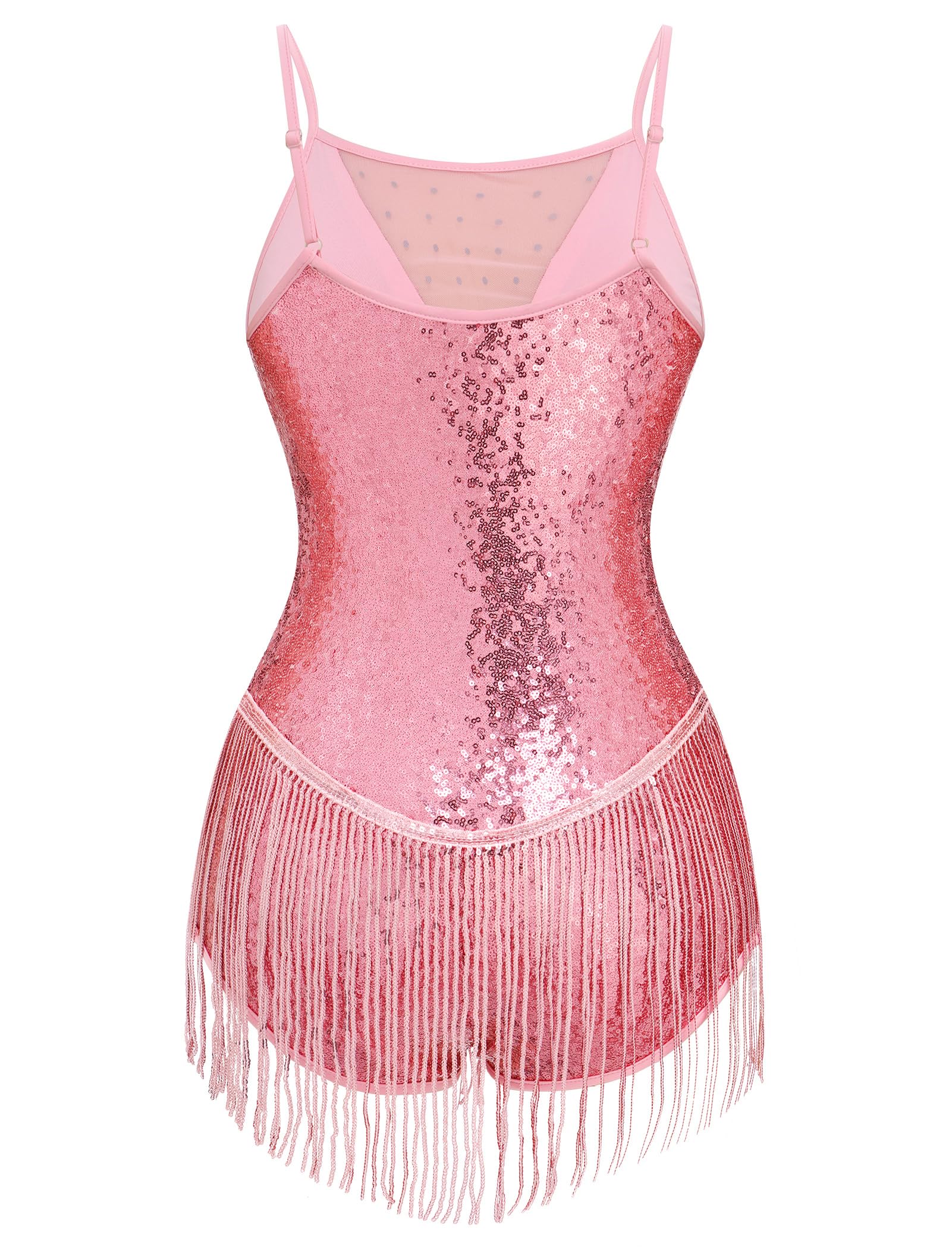 IBAKOM Damen-Body mit Fransen und Pailletten, lateinamerikanischer Jazz-Tanzkleid, glitzernde Quaste, Rave-Outfits, Akrobat, Zirkus, Hip-Hop-Tanzkostüm