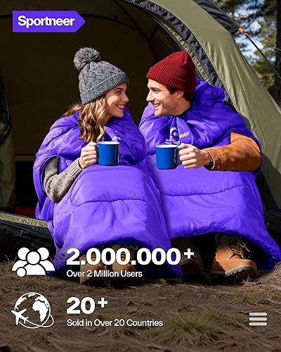 Miniatura 7 de Sportneer Saco de dormir portátil de 0 grados para adultos y niños - Caminable con cremalleras en los brazos, impermeable y cálido, compacto para