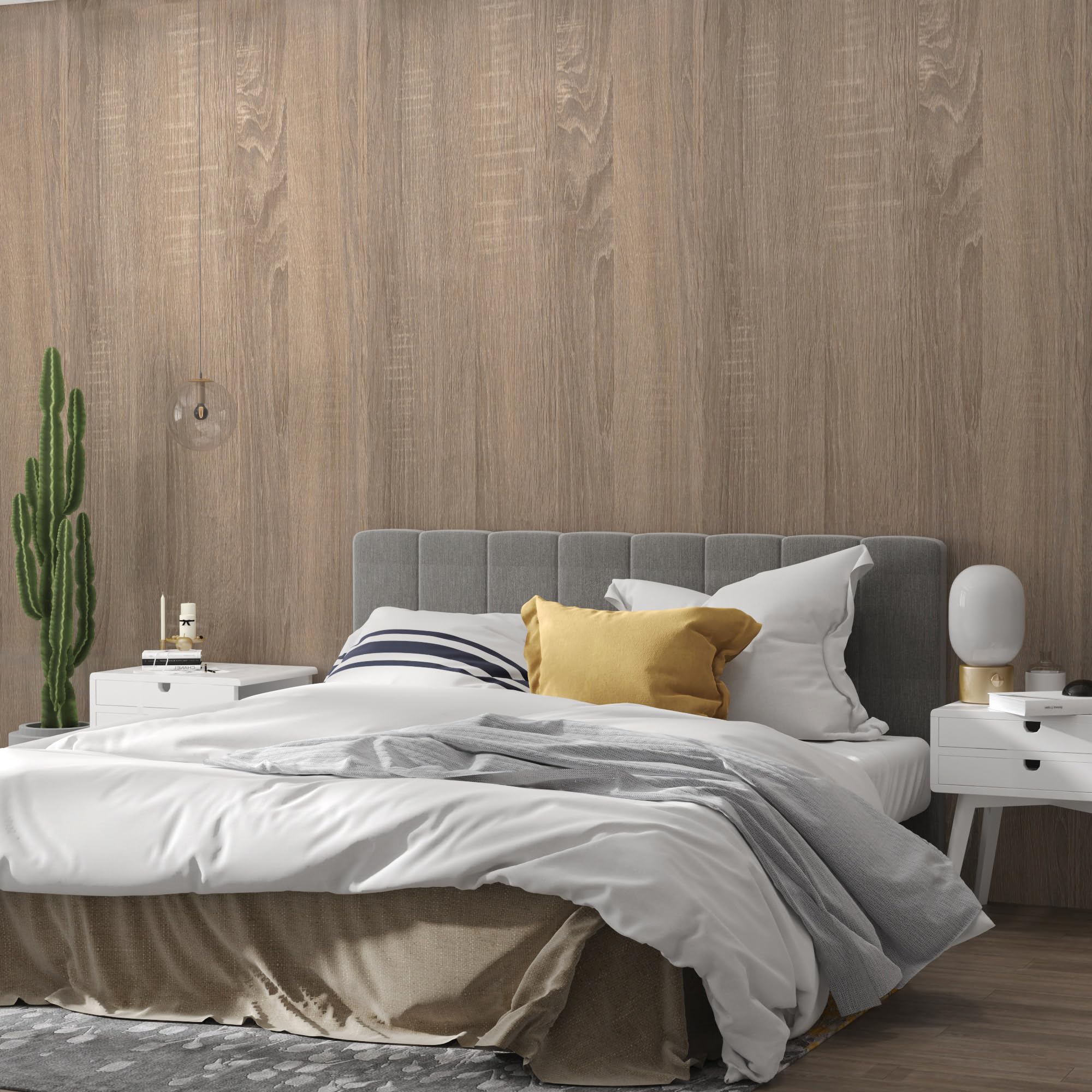 Papier peint en bois de chêne beige gris adhésif 61 x 900 cm pour décoration