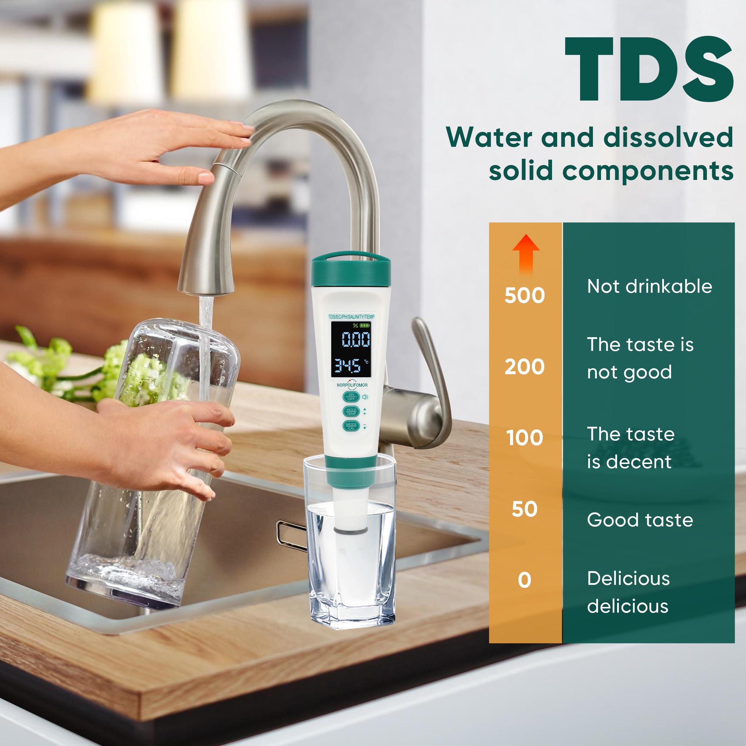 Tester ricaricabile per sale da piscina, tester Ph-Meter TDS/PPM, alimentazione a batteria, test dell'acqua salata per piscina, vasche idromassaggio, pesci koi, acqua di mare, acquari e