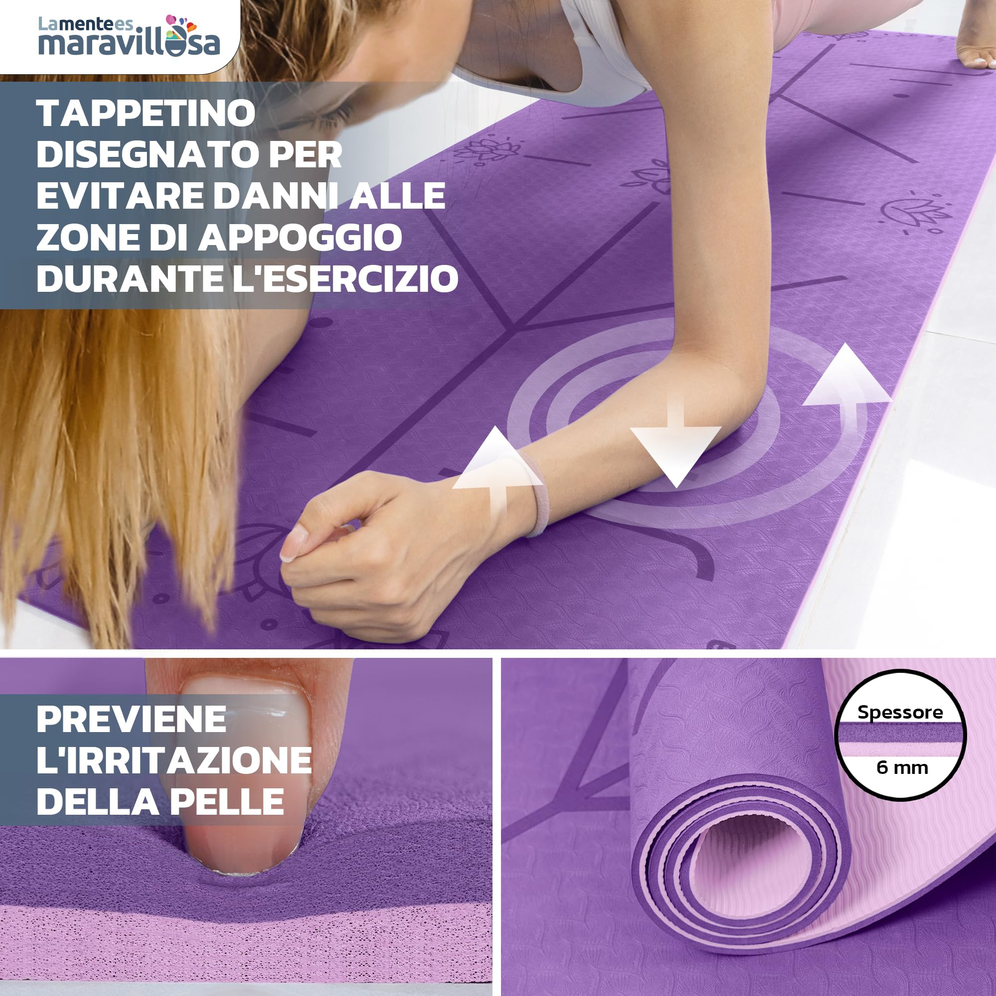 BRAGULAT - Tappetino da yoga antiscivolo da 6 mm (183 x 61 cm