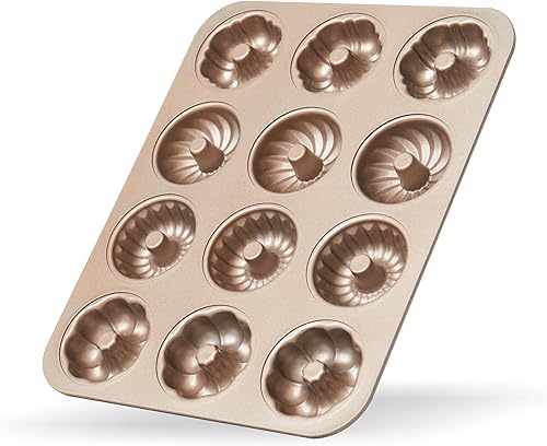 for Oven Baking, 3 * 4 Gold Cavity Non-Stick Pattern Doughnut Bakeware Tray