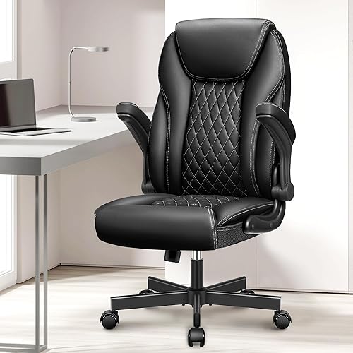 Miniatura 2 de BestEra Silla de oficina ejecutiva ergonómica de cuero, silla ancha de oficina en casa con brazo abatible ajustable, silla de escritorio para