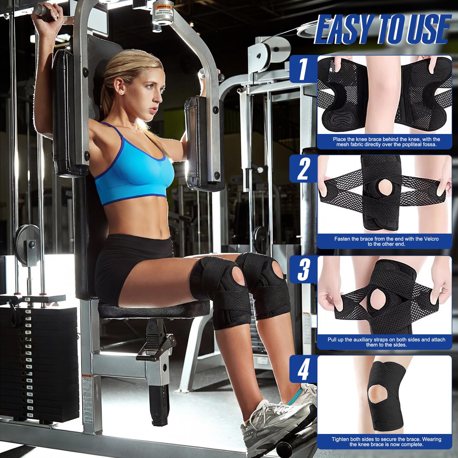 Tutore Ginocchio con Stabilizzatori Laterali e Supporto Rotuleo, Ginocchiera Regolabile con Cinghie Incrociate, Supporto Compressivo per Menisco, ACL, Artrosi e Sport