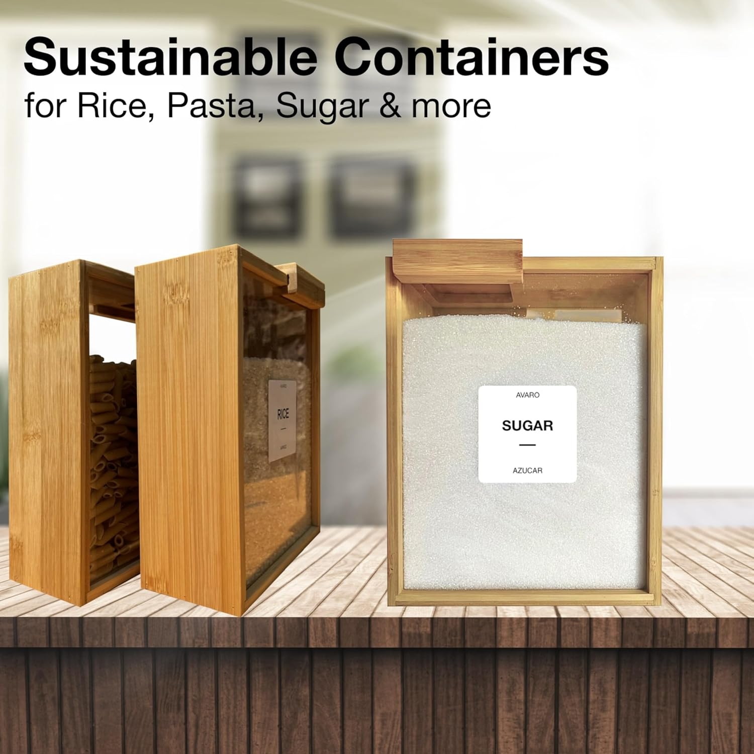 AVARO Food Dispenser – 2.2L Bamboo Cereal Dispenser Countertop & Rice Dispenser – Pantry Storage Containers for Kitchen Pantry & Pantry Organization – Cereal Dispenser & Flour Container (Set of 2) - Image 7