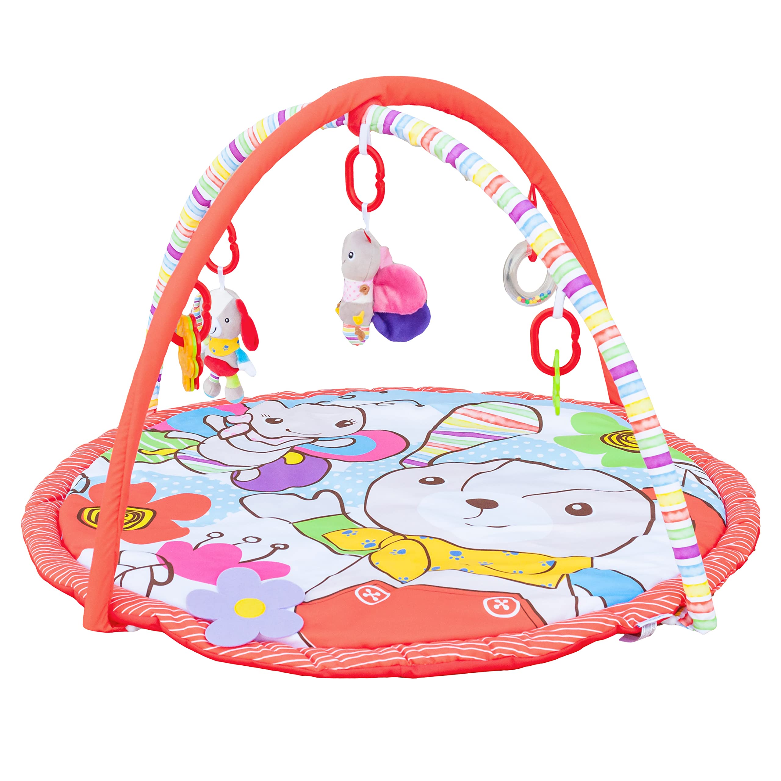 The Moon Brand Perky Baby Playmat and Activity Gym for Newborn Baby & Infant 5 Hanging Sensory Toys Visual, Hearing, Touch, Cognitive Early Development Playmat. Suitable from 0m+ 80cm - Play Garden