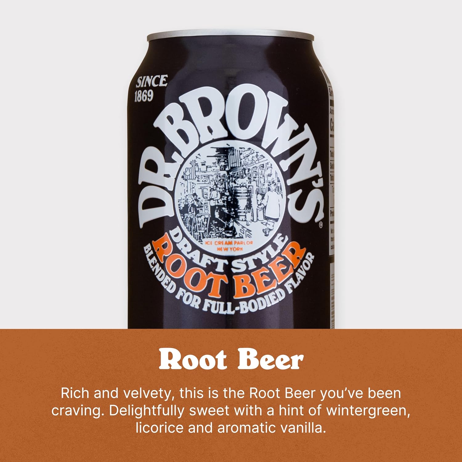 Dr. Brown's Draft Style Root Beer Soda - A New York Original - 24 Cans Kosher, Gourmet Soda Pop - Root Beer Craft Soda - 24 x 12 oz Cans