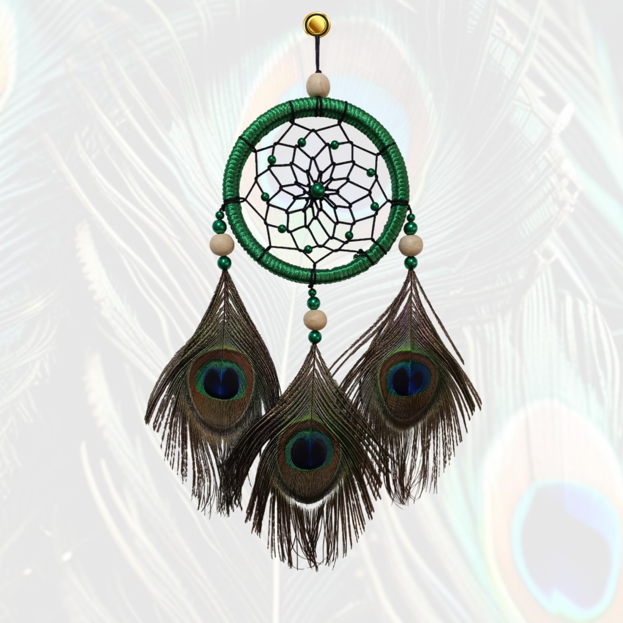 THE URBAN CRAFTIQUE Handcrafted Peacock Feather Dream Catcher, Green with Beads, Wall Hanging Decor for Car, Bedroom and Living Room (Black)-picture-33