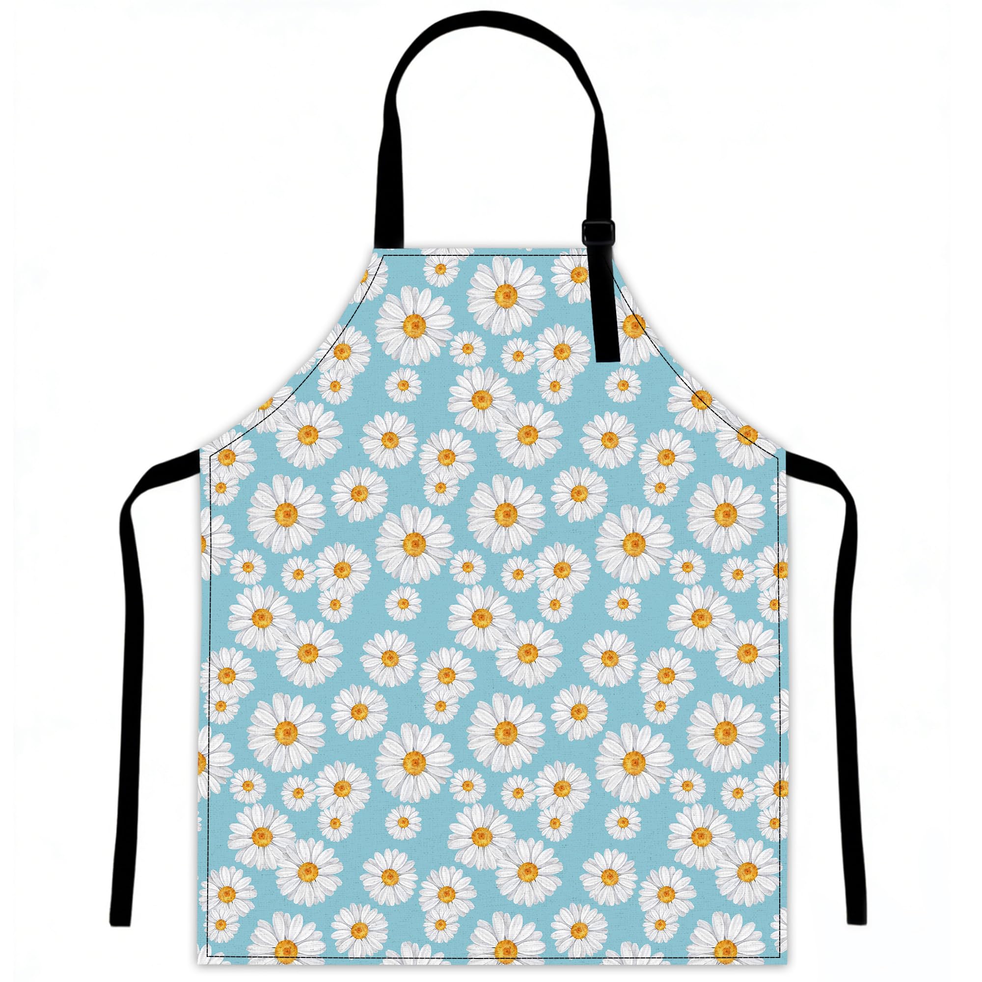 LQEBUY Kitchen Aprons Adjustable Blue White Daisy Flower Cooking Apron Bib for Women Men Chef Cooking Baking Gardening