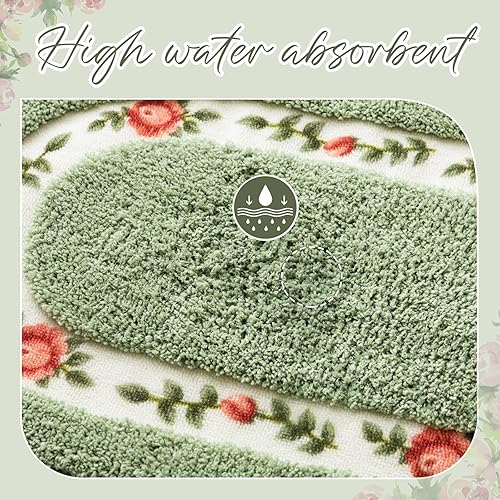 Miniatura 5 de Juego de 4 alfombras de baño con diseño de coqueta de flores de rosas, antideslizantes, absorbentes, lavables, tapete de baño floral para el hogar,