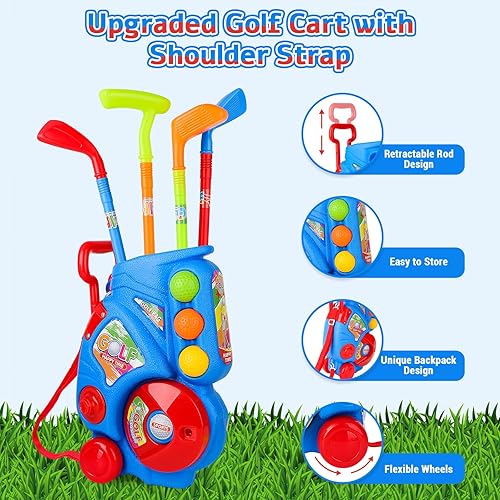 Miniatura 2 de deAO Juego de golf para niños, maleta de golf, juguetes deportivos para interiores y exteriores, juego de palos de golf, juego de jardín para niños