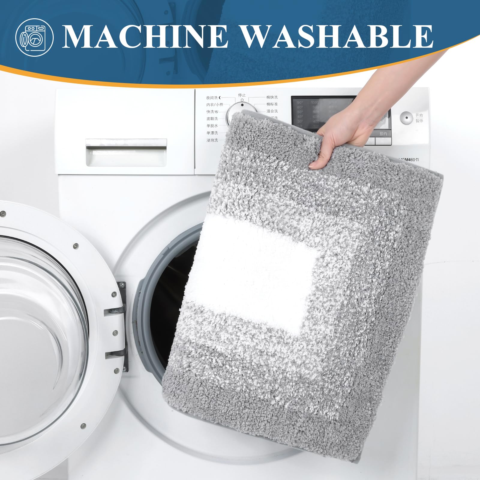 Bsmathom Set di 3 tappeti da bagno antiscivolo e assorbenti, in morbida microfibra a pelo lungo, con contorno a forma di U, lavabili in lavatrice, grigio chiaro