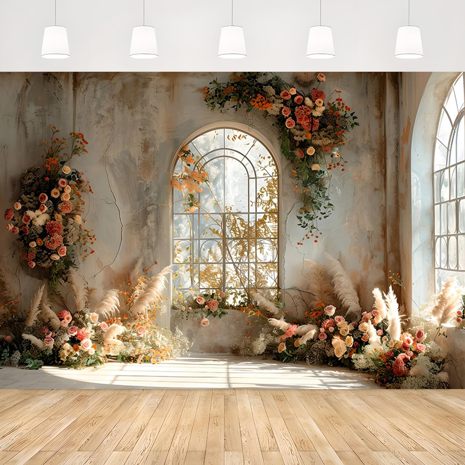 APROPHIC Boho Fotohintergrund, Pampasgras, Naturlandschaft Foto Hintergrund, Farbig Blumen Art Dekoration, Geeignet für Foto, Geburtstagsfeiern, Fotowände, Porträt Hintergrund 210x150 cm