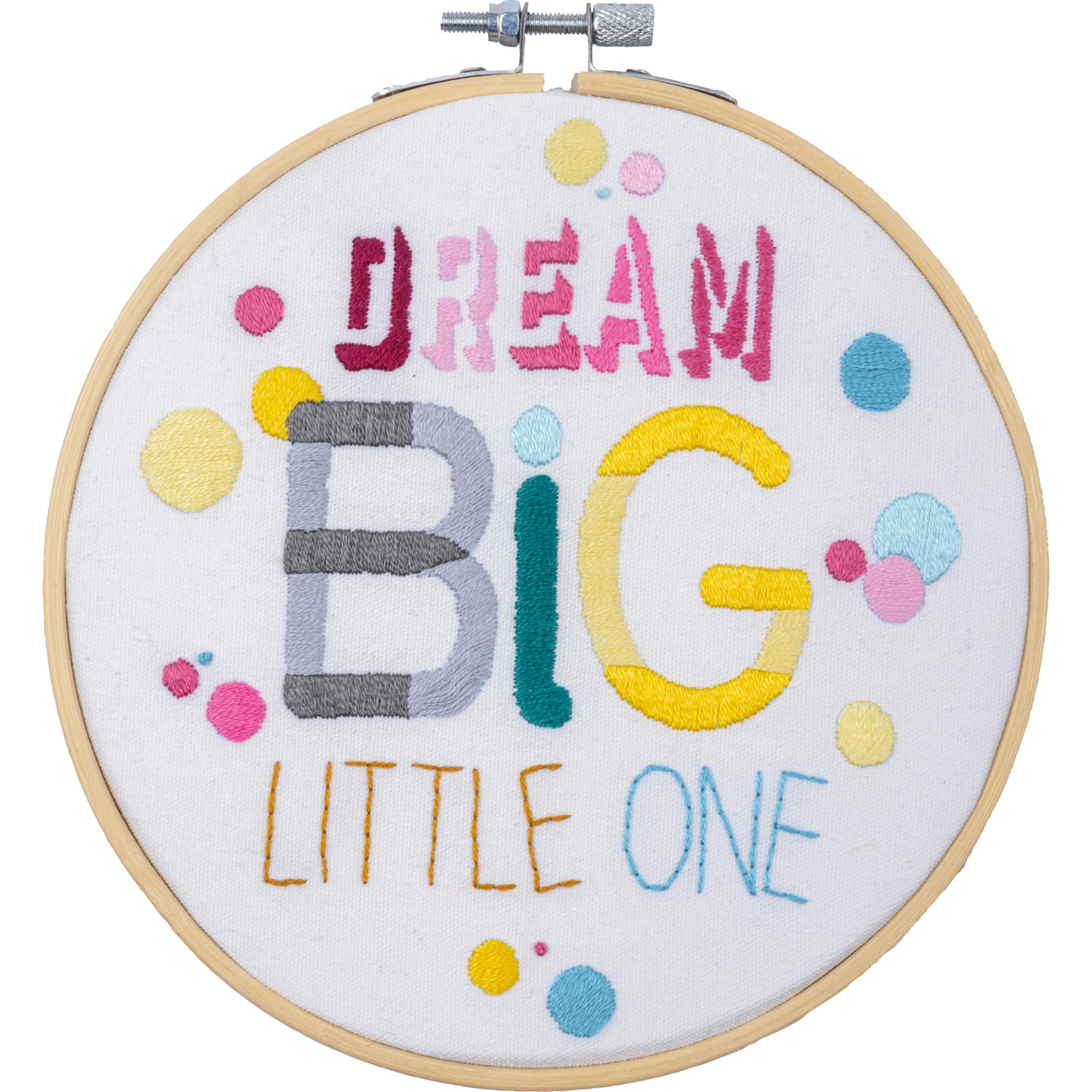 Vervaco stamped satin stitch kit with embroidery ring ""Quote Dream big"", Diam 16