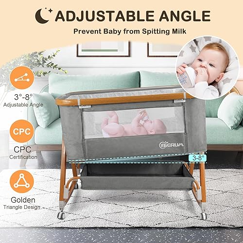 Miniatura 5 de BIERUM Moisés, cuna 4 en 1, moisés de noche para bebé, cuna de 6 alturas ajustables con ruedas y mosquiteras, bolsa de almacenamiento grande y