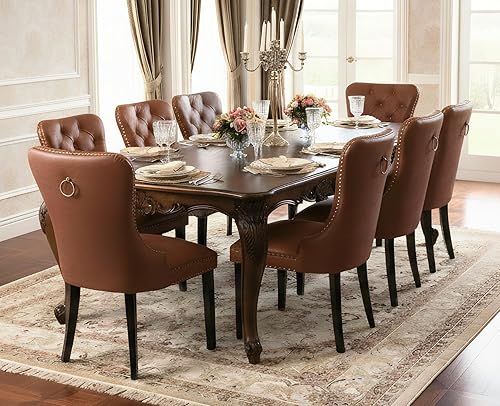 Miniatura 10 de EALSON Juego de 2 sillas de comedor modernas de cuero de mediados de siglo con patas de madera, sillas laterales de cocina tapizadas con ribete de