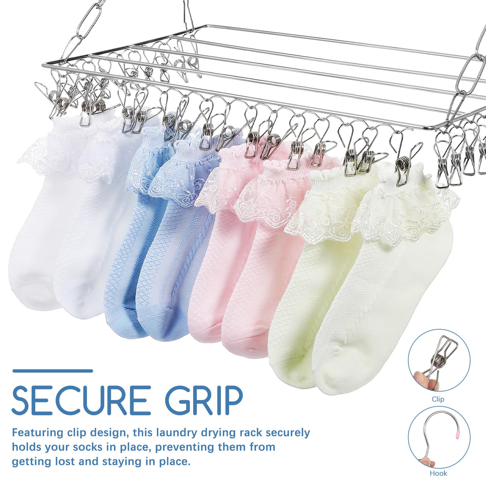 Stendibiancheria per Calze in Acciaio Resistente con Clip Antivento Appendino Salvaspazio Pieghevole per Calze Cappelli Sciarpe e Abbigliamento Installazione Facile Senza Attrezzi