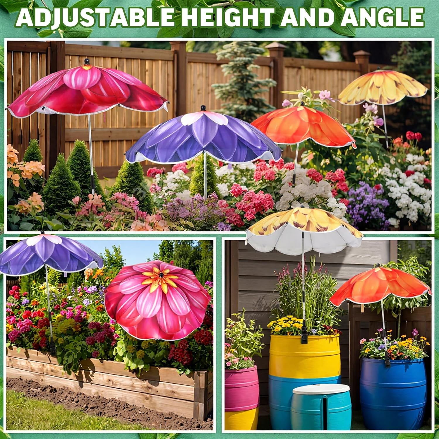 4 Pack Adjustable Plant Shade Flower Decorative Umbrella for Outdoor Plants 26" Larger Garden Umbrella Shade with Adjustable Angle 43.4" Higher for Garden Beds Potted Live(Flowers)