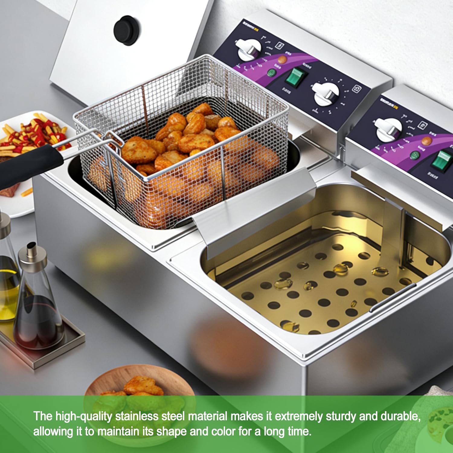 304 Stainless Steel Deep Fryer Splash Guard Connector & Joining Strip – Two-in-one Heavy Duty Fryer Accessories, Joining Strips for Deep Fryer to Prevent Spills & Debris(23 3/8"L x 2 3/8"W x 2 1/4"H)