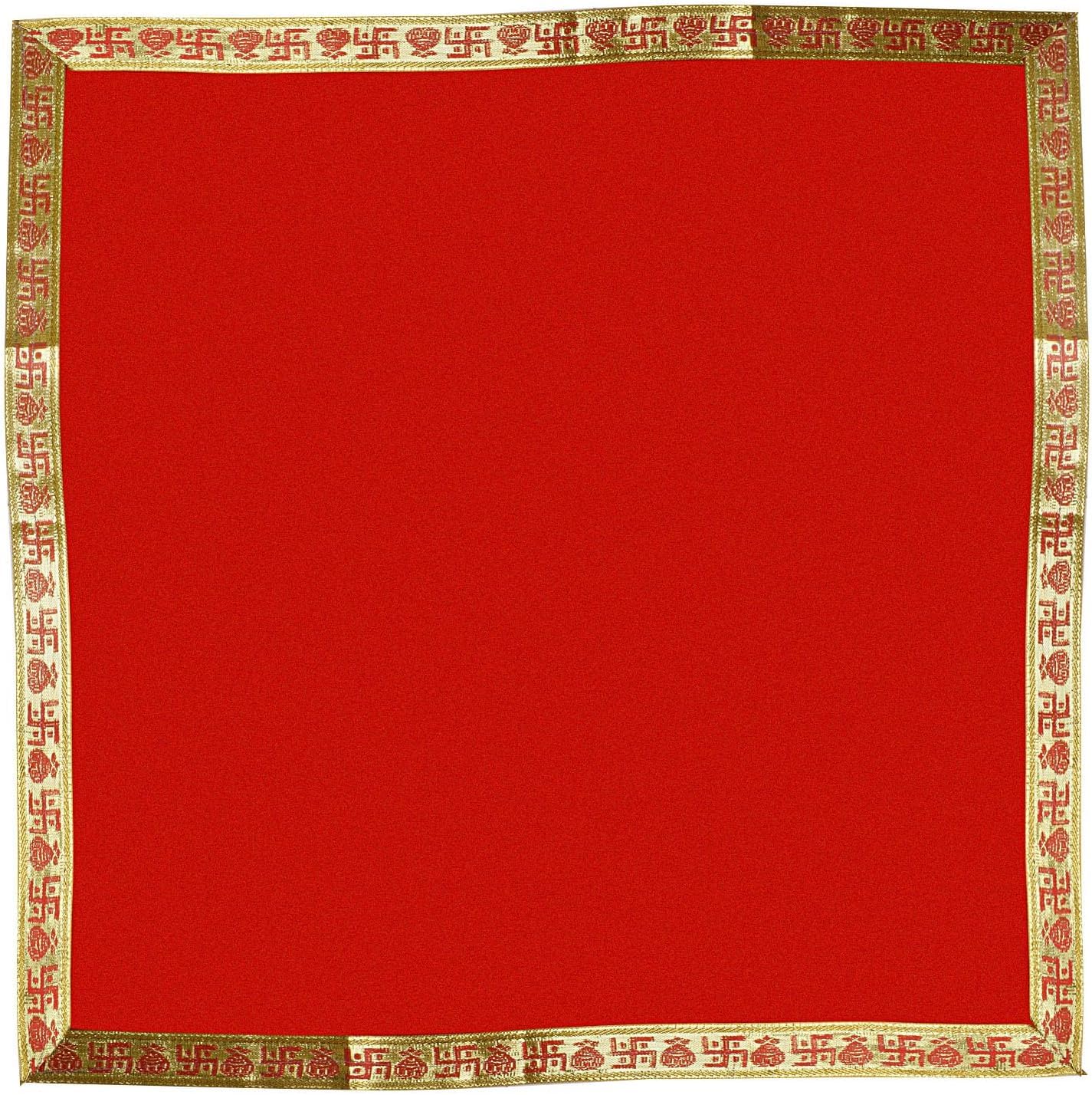 SATVIK 1 Pc 18 X 18 Inch Red Asan for Pooja Puja Mat Mandir Ganpati Laxmi Pujan Home Temple Prayer Bhagwan Chowki Aasan Cloth Indian Traditional Ethnic Pooja Diwali Decorations Puja Item