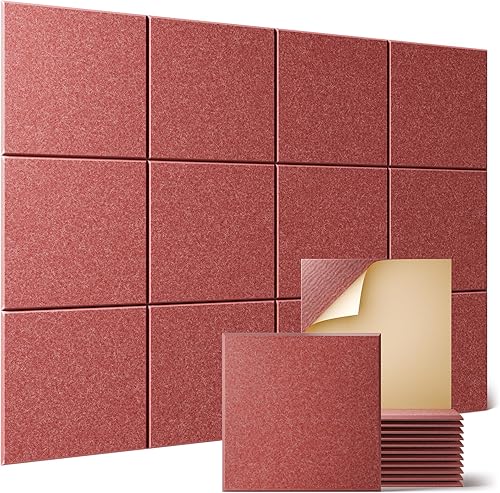 Miniatura 12 de Sonicism Paquete de 12 paneles acústicos forrados en X con autoadhesivo, paneles de espuma a prueba de sonido de 12 x 12 x 0.4 pulgadas, paneles