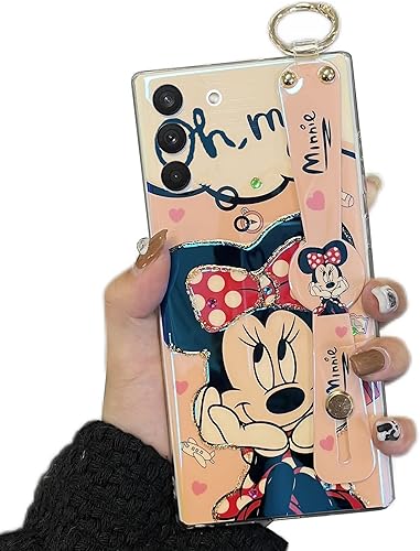 Funda para Galaxy S23 para mujer, funda ultradelgada con función atril, diseño de ratón de dibujos animados IMD, patrón de animal, punto de luz